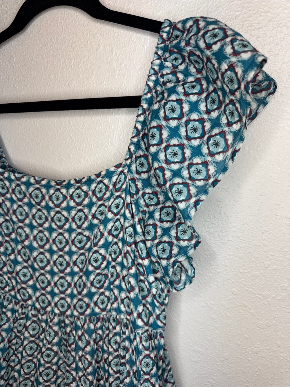 Olivia James The Label Brooke Dress Small Blue Geometric Flutter Sleeve Midi - Picture 11 of 14